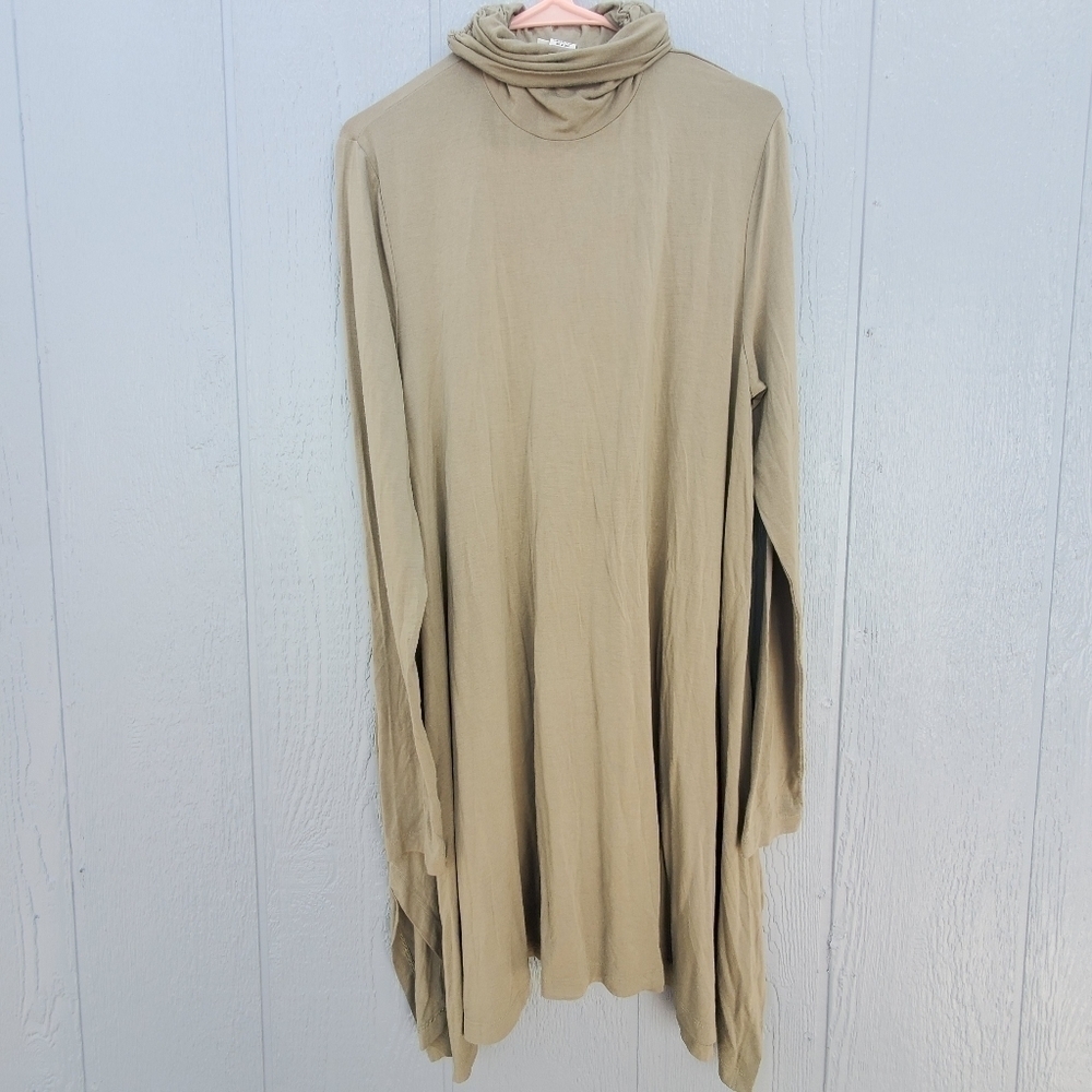 Soft Surroundings Olive Green Turtleneck Jersey Midi Flowy Dress Coastal TXL